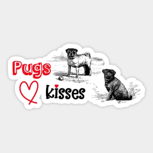 Pugs and Kisses Funny Valentine with Dogs Illustration Sticker